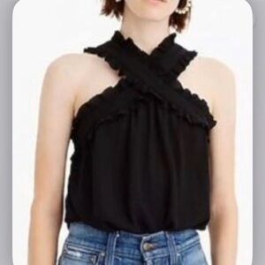 J Crew Black Ruffled Cross Front Tank